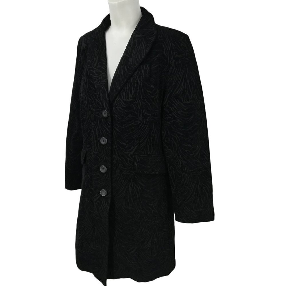 Dress Barn Dress Jacket Size S Zebra Embossed Black Monochromatic Trench Peacoat - Picture 6 of 12
